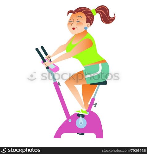 The girl with more weight training on a stationary bike. sportsman girl exercise bike