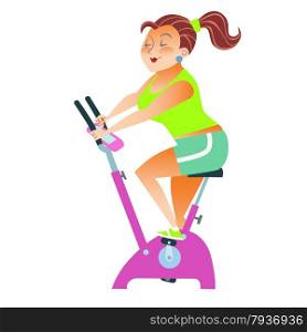 The girl with more weight training on a stationary bike. sportsman girl exercise bike