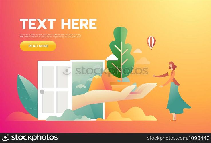 The girl with orange dress holding a plant. Climate change concept. Vector cartoon illustration. Character. The girl with orange dress holding a plant. Climate change concept. Vector cartoon illustration. Character.