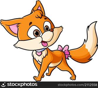 The girly fox is walking with the cute ribbon tail