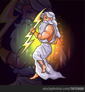 The gods of zeus with the golden lightning esport mascot design