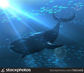 The great whale floating in the ocean deep. Illustration in realistic style.