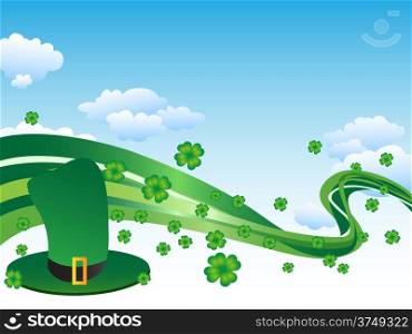 the green hat with clover leaves and curved line