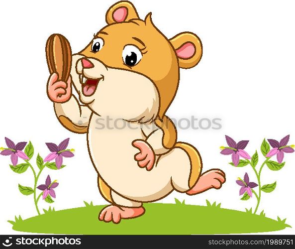 The hamster is holding a sunflower seed of illustration