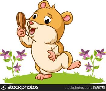 The hamster is holding a sunflower seed of illustration