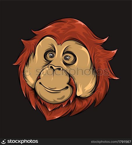 The hand drawn of monkey head with the cute expression of illustration
