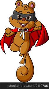 The hand drawn of super squirrel is flying the robe