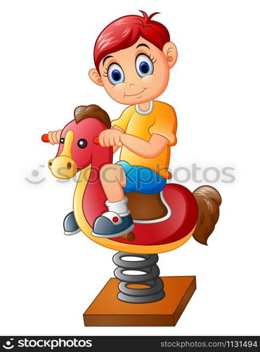 The happy child on a toy horse