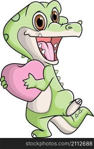 The happy crocodile is excited to celebrate the valentine 'day