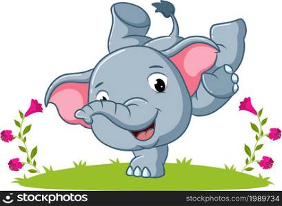 The happy elephant is doing the attraction in the garden of illustration