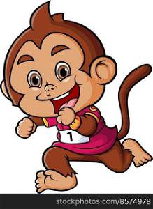 The happy monkey is doing the marathon and running so fast 