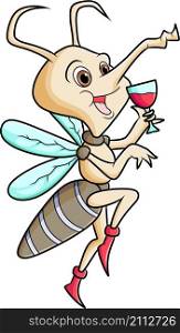 The happy mosquito is drinking a glass of blood