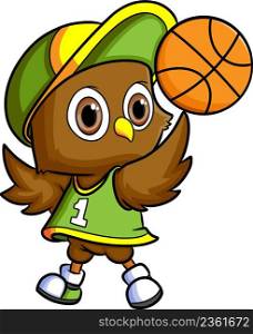 The happy owl is playing the basketball with the club