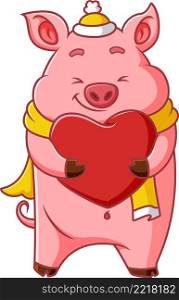 The happy pig is holding the love for valentine event