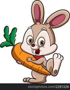 The happy rabbit holding the big carrot