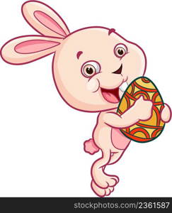 The happy rabbit is holding the easter egg