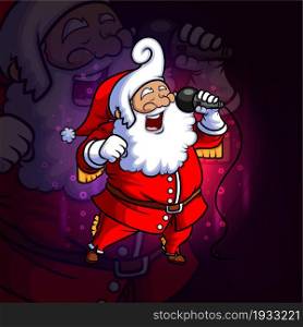 The happy santa is singing esport logo design