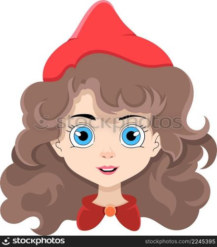 the head of a beautiful girl with curly brown hair with a charming face, cartoon character design