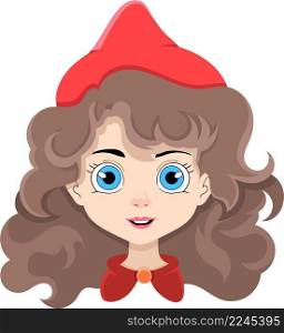 the head of a beautiful girl with curly brown hair with a charming face, cartoon character design