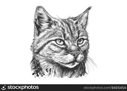 The head of a cat breed Oregon Rex symmetric sketch. Vector illustration design.