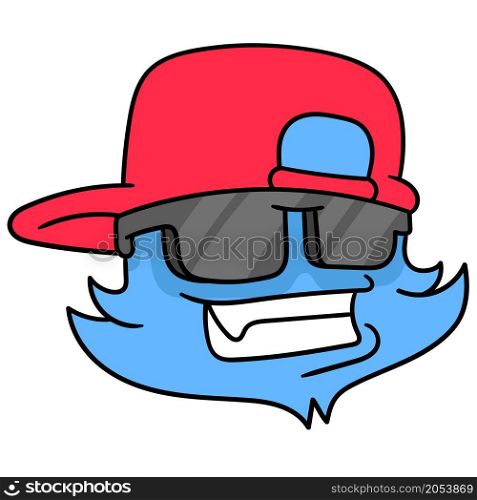 the head of a cute cool faced creature wear an upside down hat and sunglasses