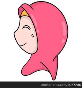 the head of a cute woman wearing a muslim hijab from a side angel