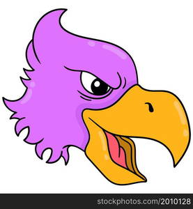 the head of a fierce purple eagle with a sharp beak