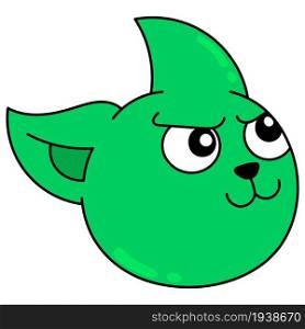 the head of a green cat with a fierce face is angry
