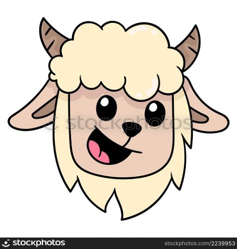 the head of a sheep animal with a smiling face with thick fur