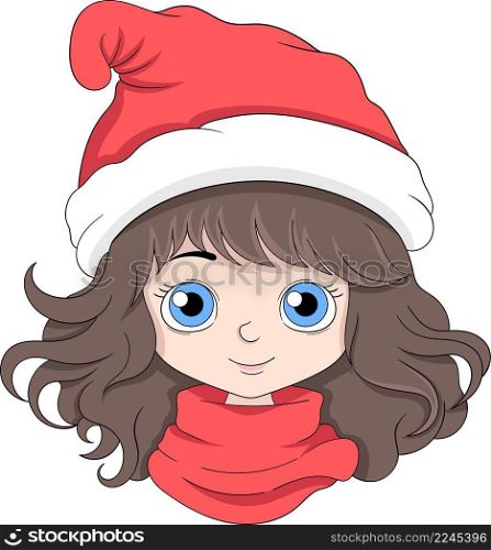 the head of a young girl with curly brown hair is smiling, cartoon character design