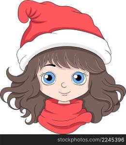 the head of a young girl with curly brown hair is smiling, cartoon character design
