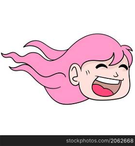 the head of the beautiful pink haired woman laughed wide and happily