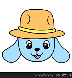 the head of the father dog wearing a hat with a friendly face