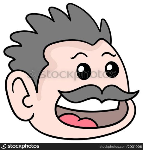 the head of the happy faced man with the thick mustache