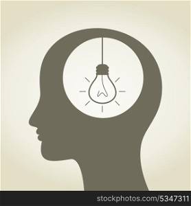 The head of the person thinks idea. A vector illustration