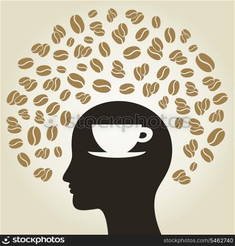 The head thinks of coffee. A vector illustration