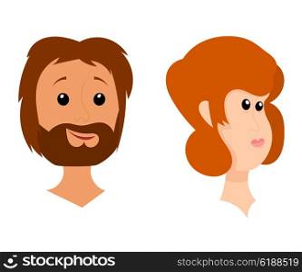 The heads of men and women on a white background. Cartoon style. Stock vector&#xA;
