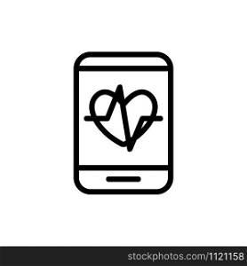The health app in the phone is a vector icon. A thin line sign. Isolated contour symbol illustration. The health app in the phone is a vector icon. Isolated contour symbol illustration