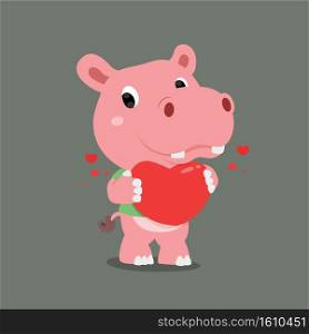 The hippopotamus with the cute face holding the big heart in his hand