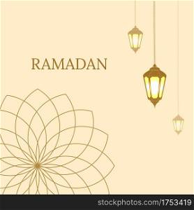 The holy month of Ramadan Kareem. Vector greetings design illustration with glowing lanterns and ornate element on color background for your invitation card, banner, flyer, poster design, template.