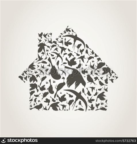 The house made of birds. A vector illustration