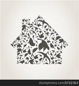 The house made of birds. A vector illustration