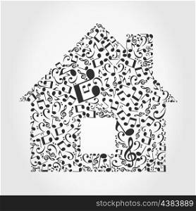 The house made of musical notes. A vector illustration