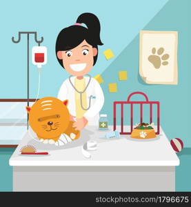 The idea of female veterinarian curing illustration vector