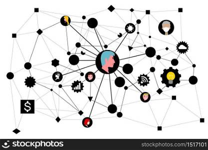The Illustration of connection network between human and technology. Social networks are a community for sharing knowledge.