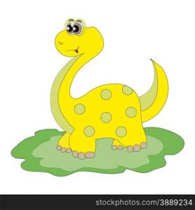 The image of a cute little dinosaur, yellow green polka dots on a white background