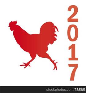 The image of a rooster. A schematic drawing of a red rooster on a white background as a symbol of the new 2017. Vector illustration.