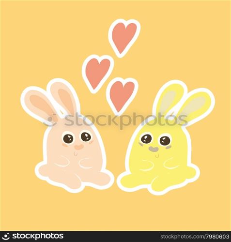 The image of two cute little rabbits vljublennyj. Vector illustration.