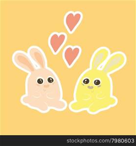 The image of two cute little rabbits vljublennyj. Vector illustration.
