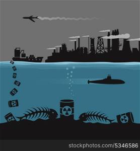 The industry pollutes ecology. A vector illustration